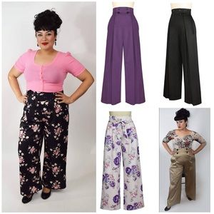 Plum Wide Leg, High Waist Sailor Pants